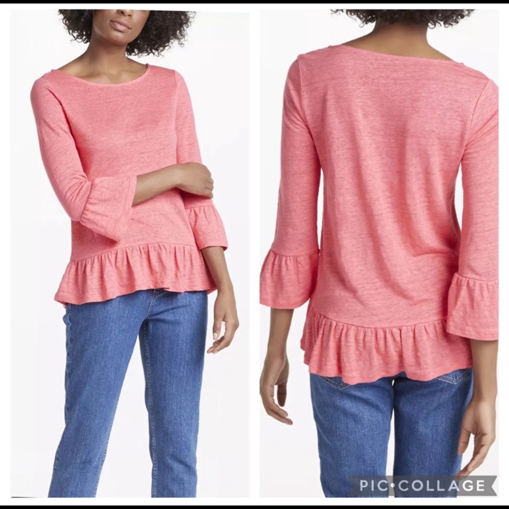 - Boden Coral Pink 100% Linen Ruffled Top